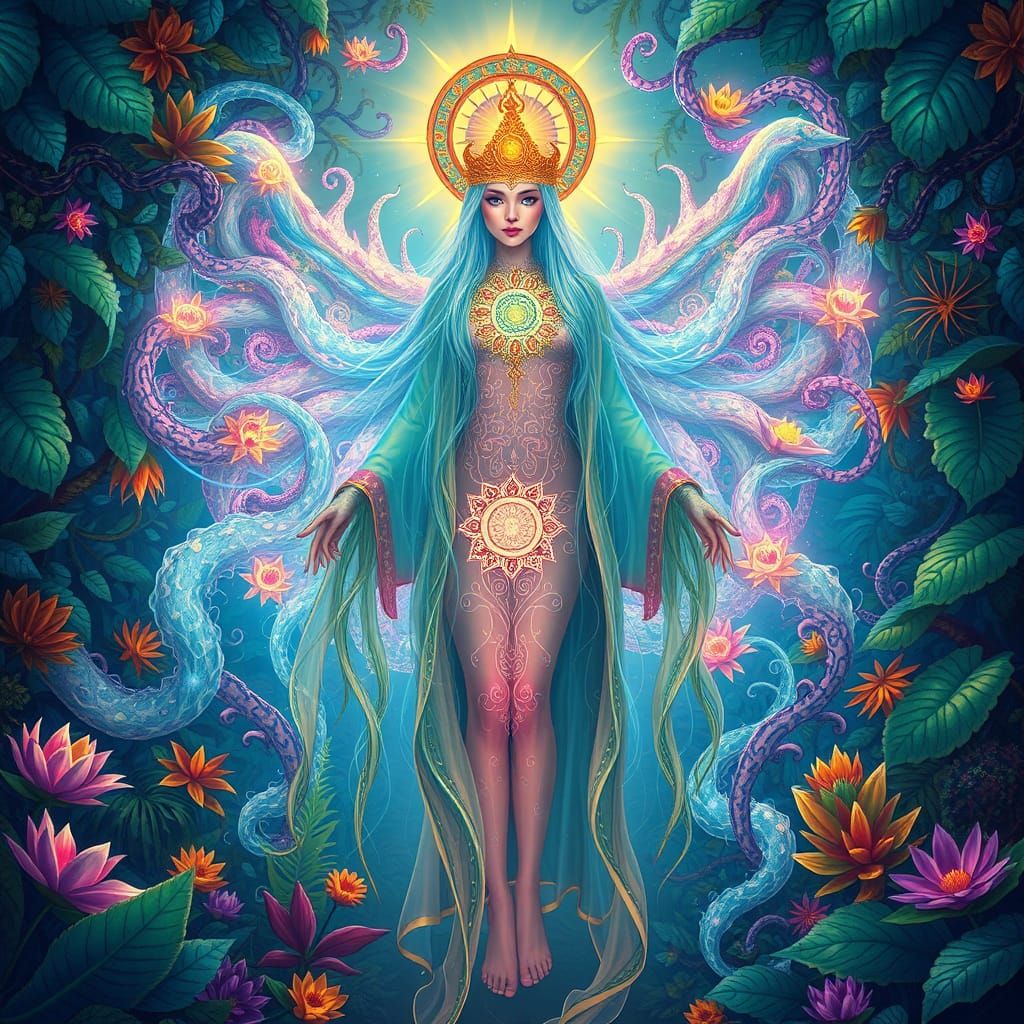 Sacred Light Code Technicians Amidst Vibrant Botanicals