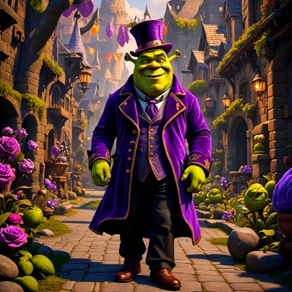 Shrek in Pimp Regalia, Fantasy Concept Art in Deep Color