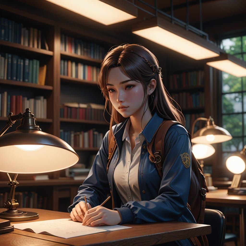 Vibrant College Student Studying for Math in Anime-Inspired ...