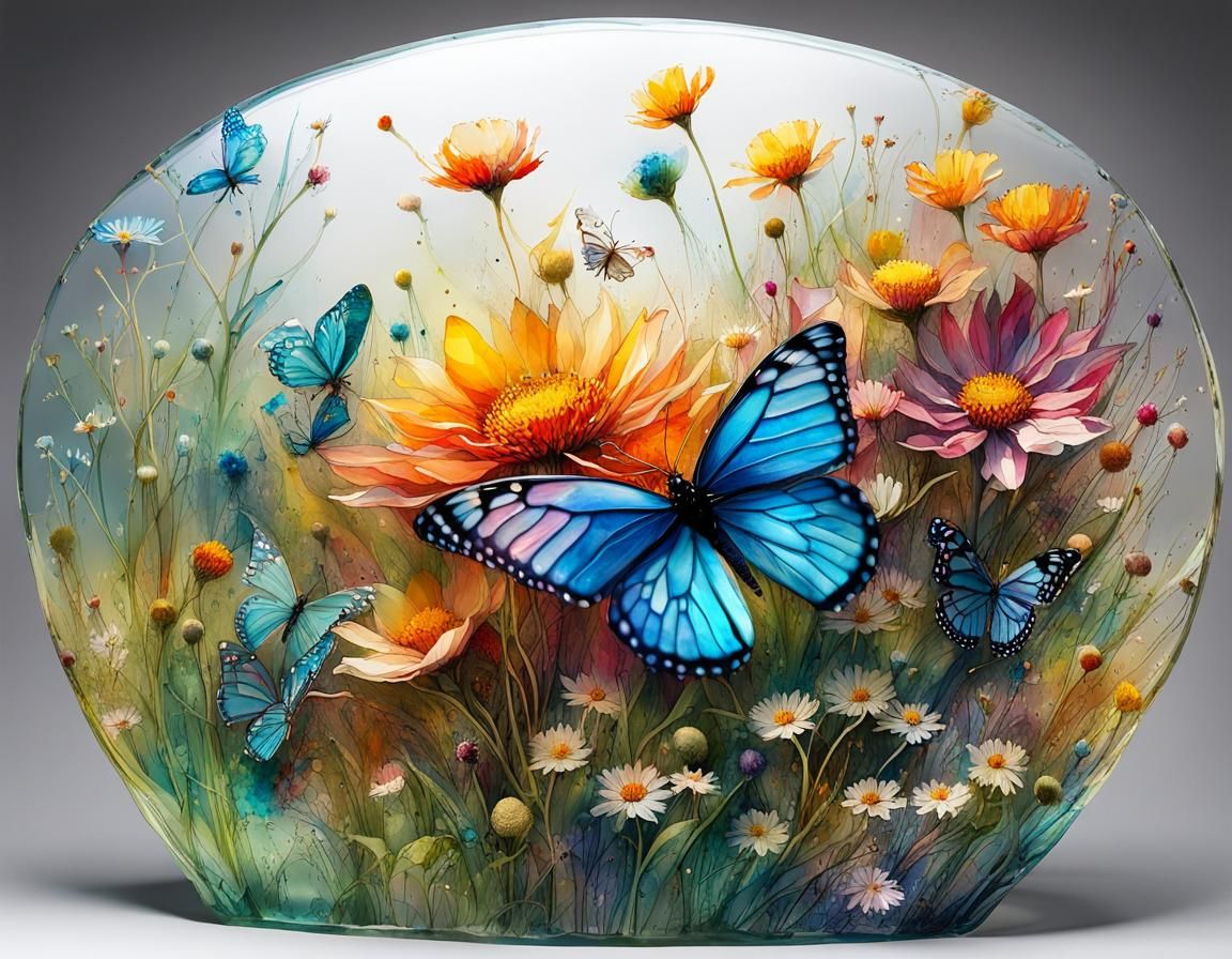 Stained Glass Flower Meadow in Digital Watercolor