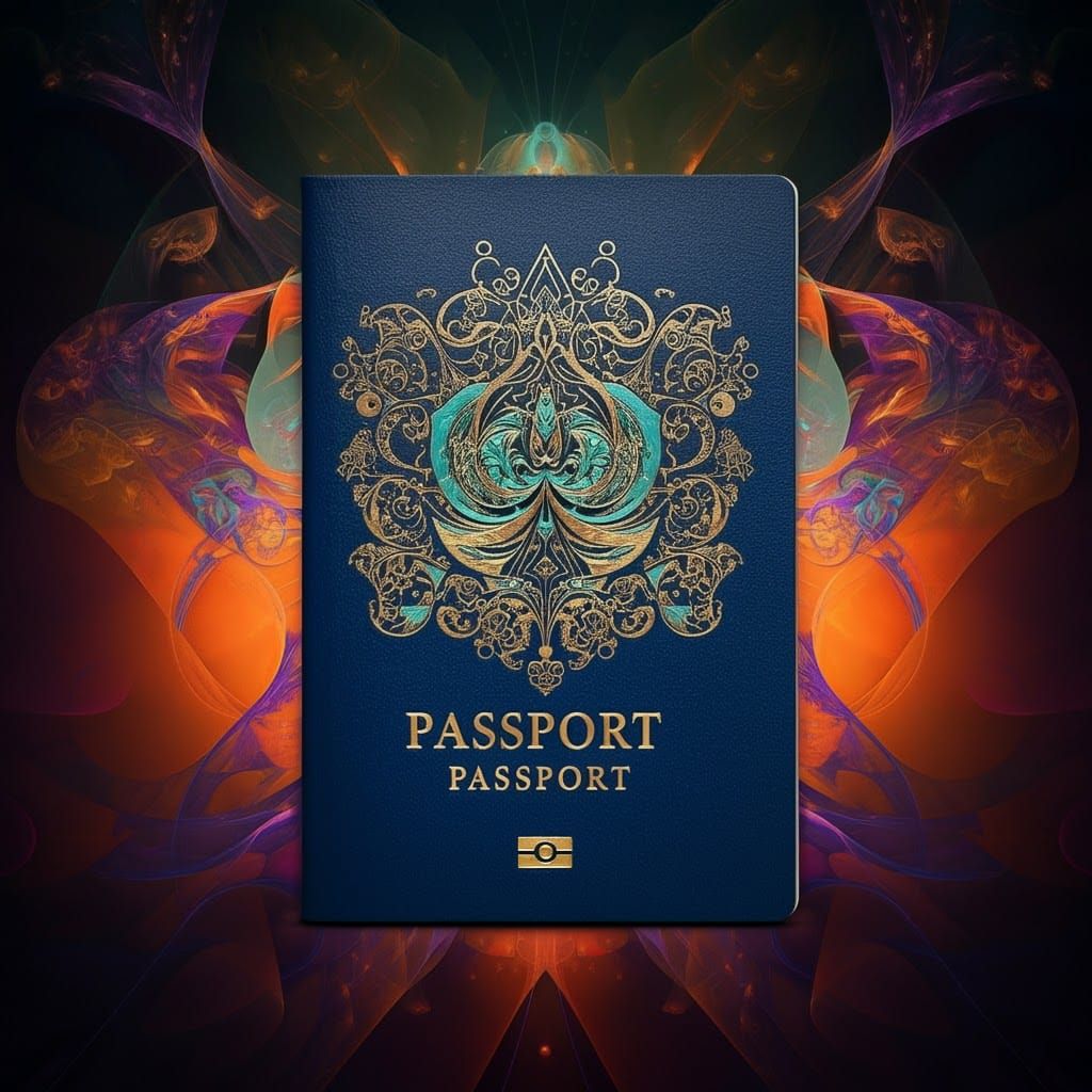 Ornate Passport with Symmetrical Patterns in Abstract Style