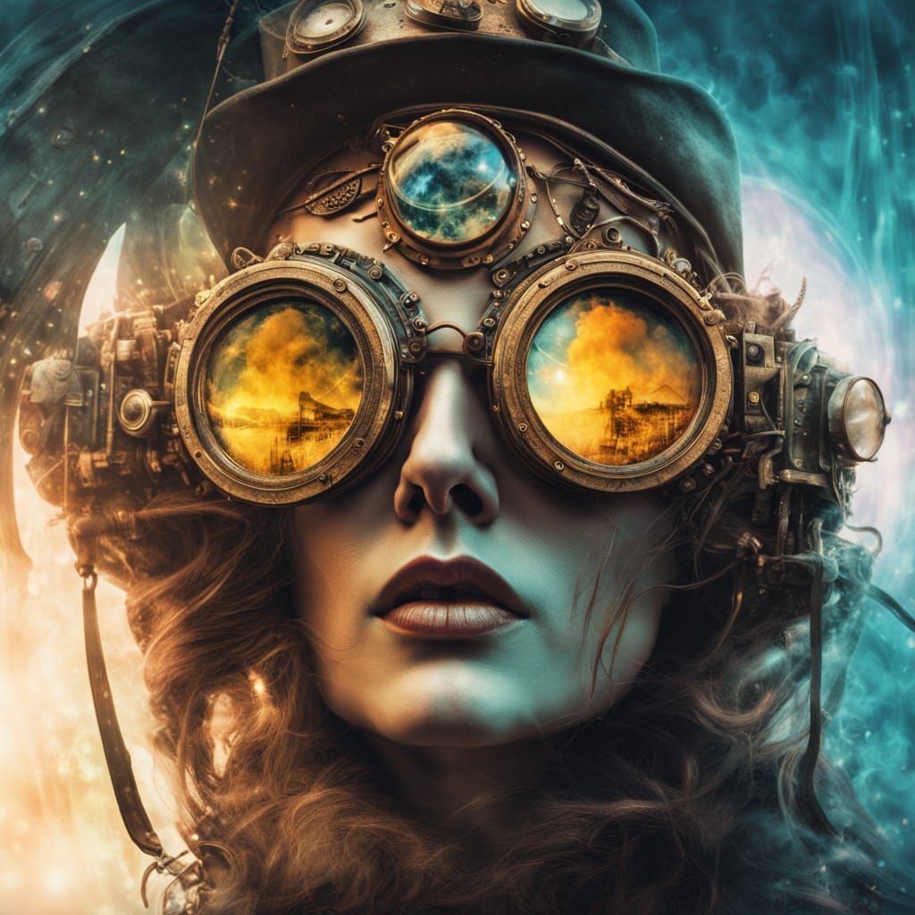 Steampunk Pilot's Dreamy Portrait in Vibrant Colors