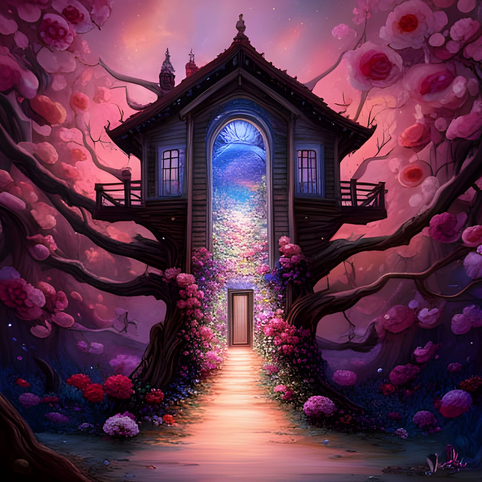 Stardust Rose Treehouse: Hyperdetailed Galaxy Artwork