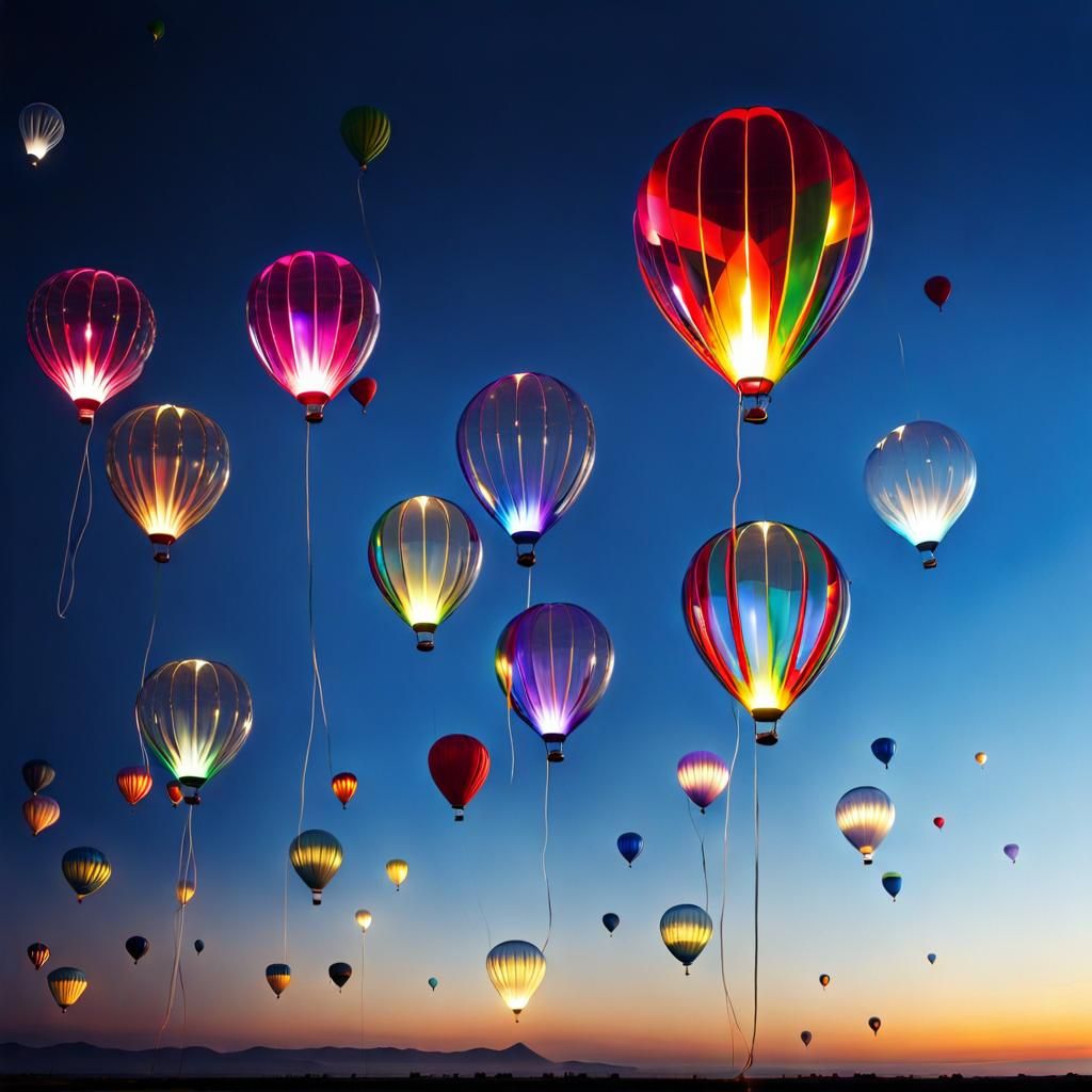 Crystal Balloons Floating in a Softly Lit Sky