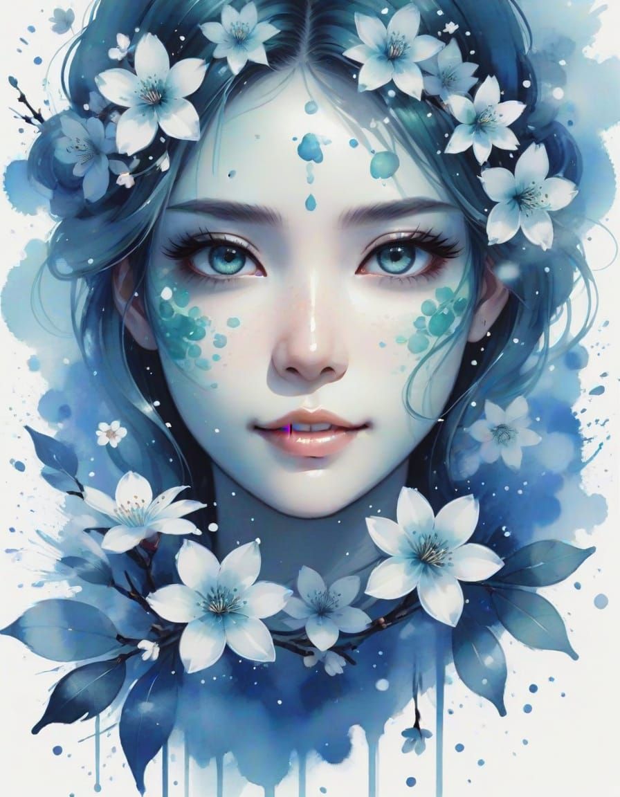 Anime Girl with Cherry Blossoms in Watercolor Style