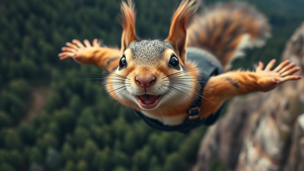 Flying Squirrel Wingsuit Cliff Jump: Wildlife Photo