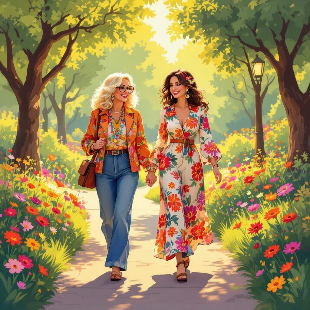 Two Women Walking Groovy Granny and Awesome Blossom