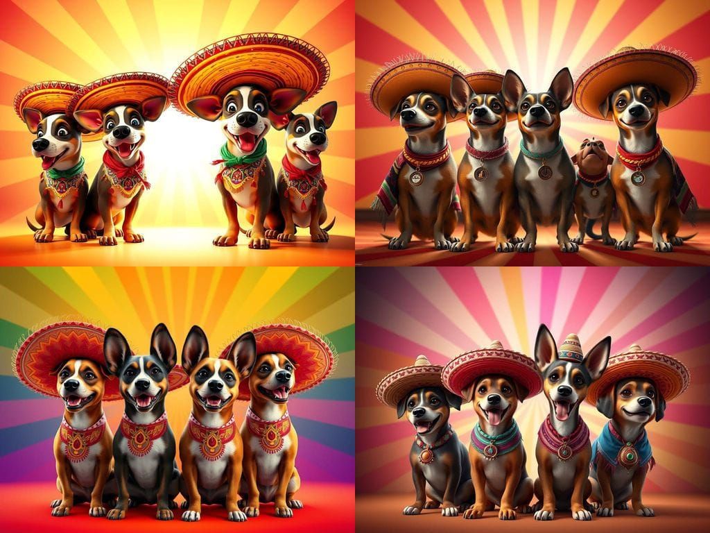 Mexican Dogs in Sombreros: 3D Digital Art