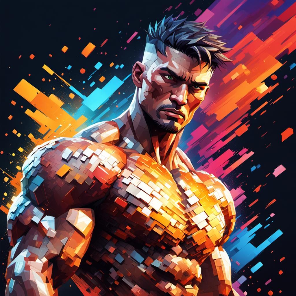 Pixelated Godlike Male Muscular Body