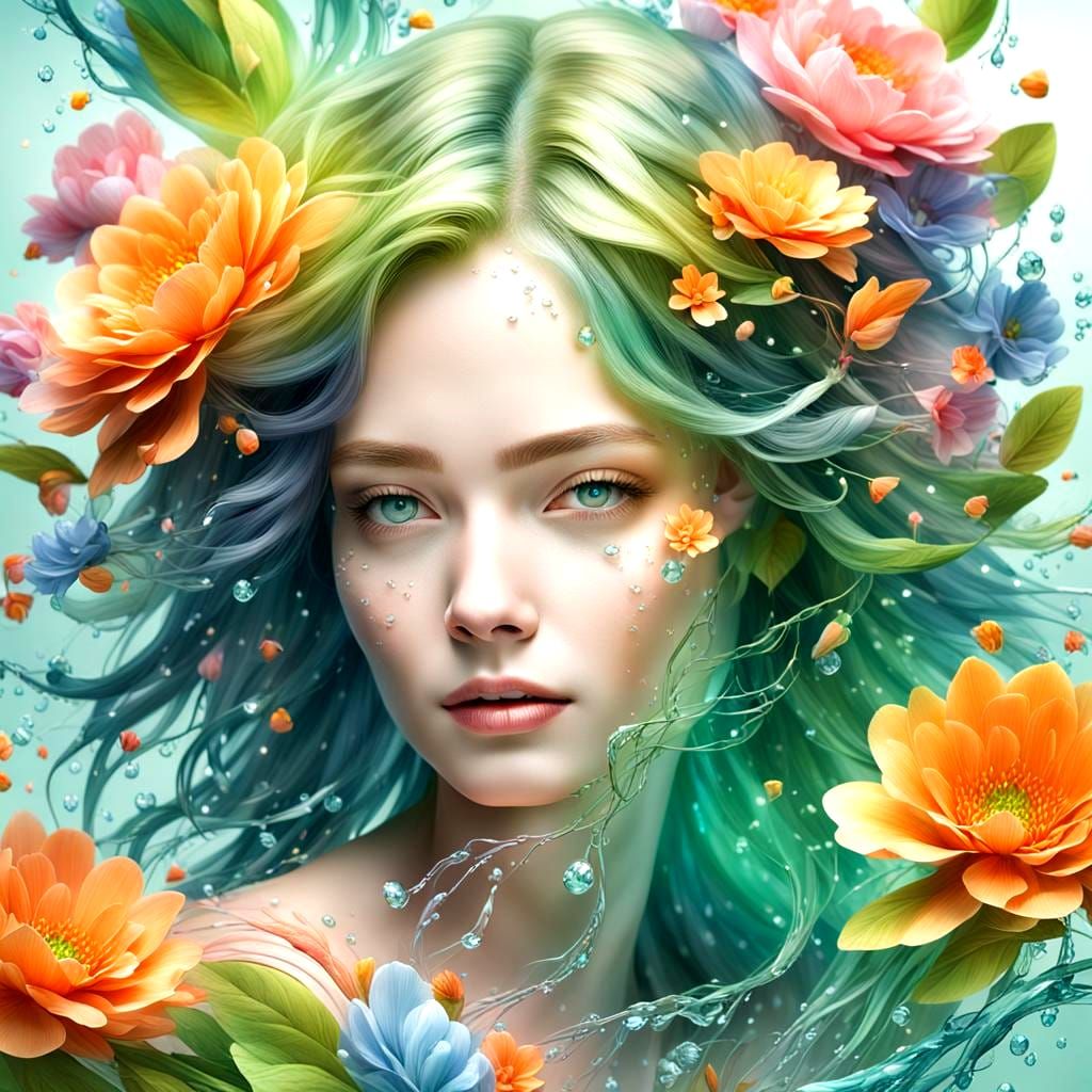 Floral Haired Woman Portrait in Soft Light