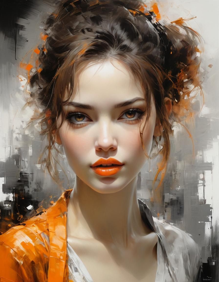 Monotone Orange Portrait of a Winking Woman