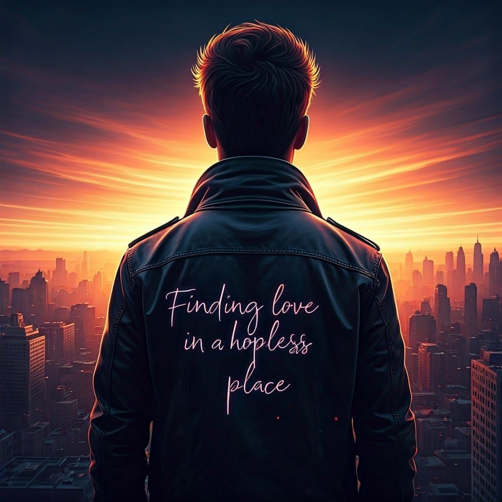 Man in Neon Silhouette Overlooking City