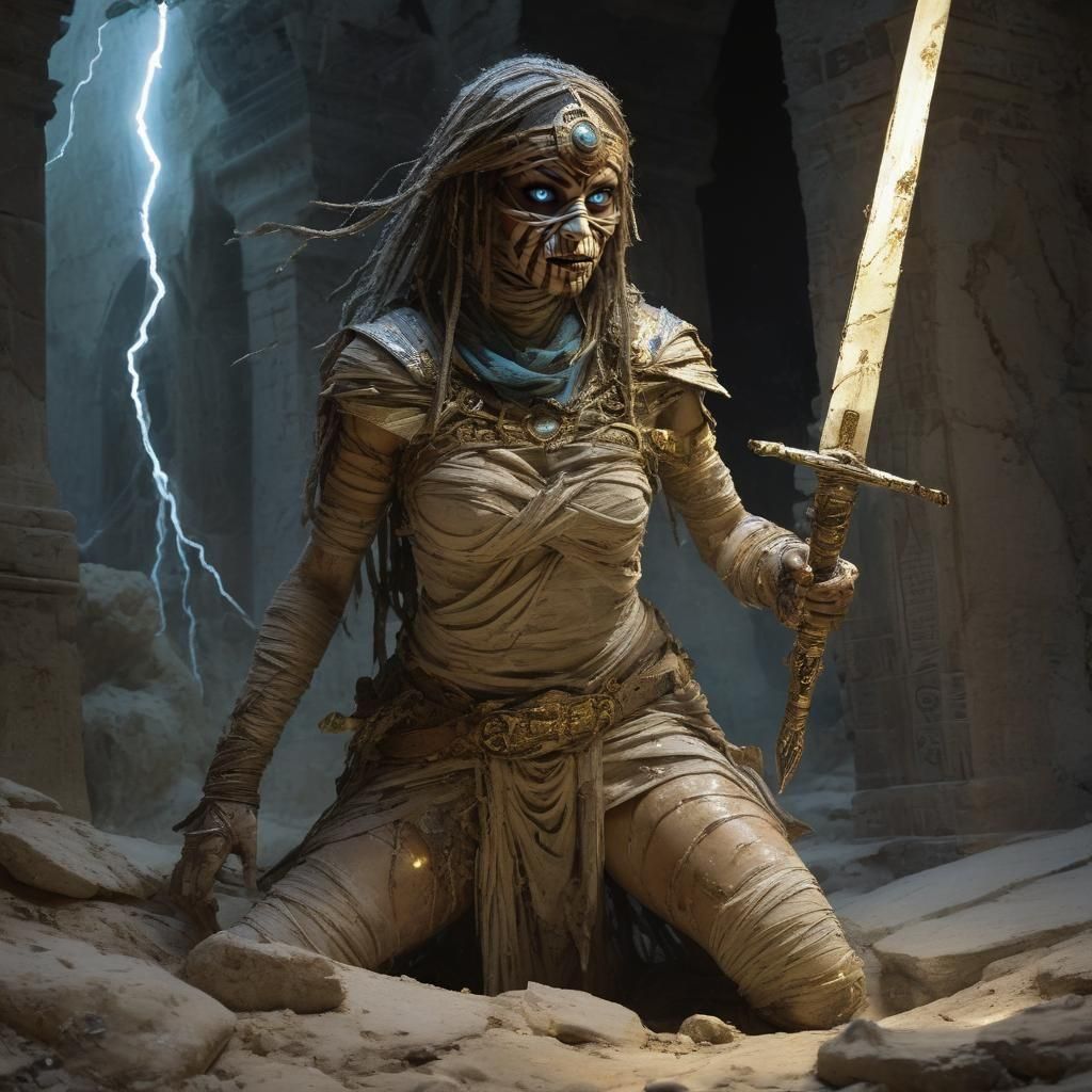 Female Mummy Warrior in Stone Tomb