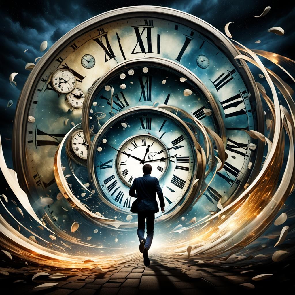 Surreal Person Rushing Through Distorted Time
