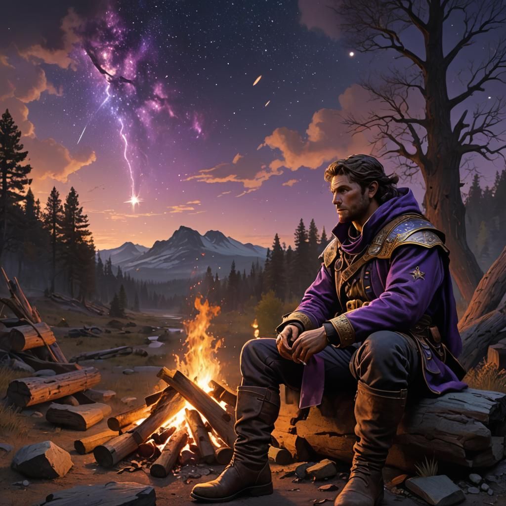 Ranger Under Starry Sky: Dark Fantasy Art
