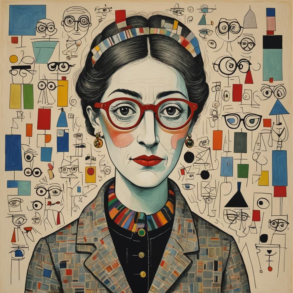 Elegant Lady with Glasses in Doodle Art Style