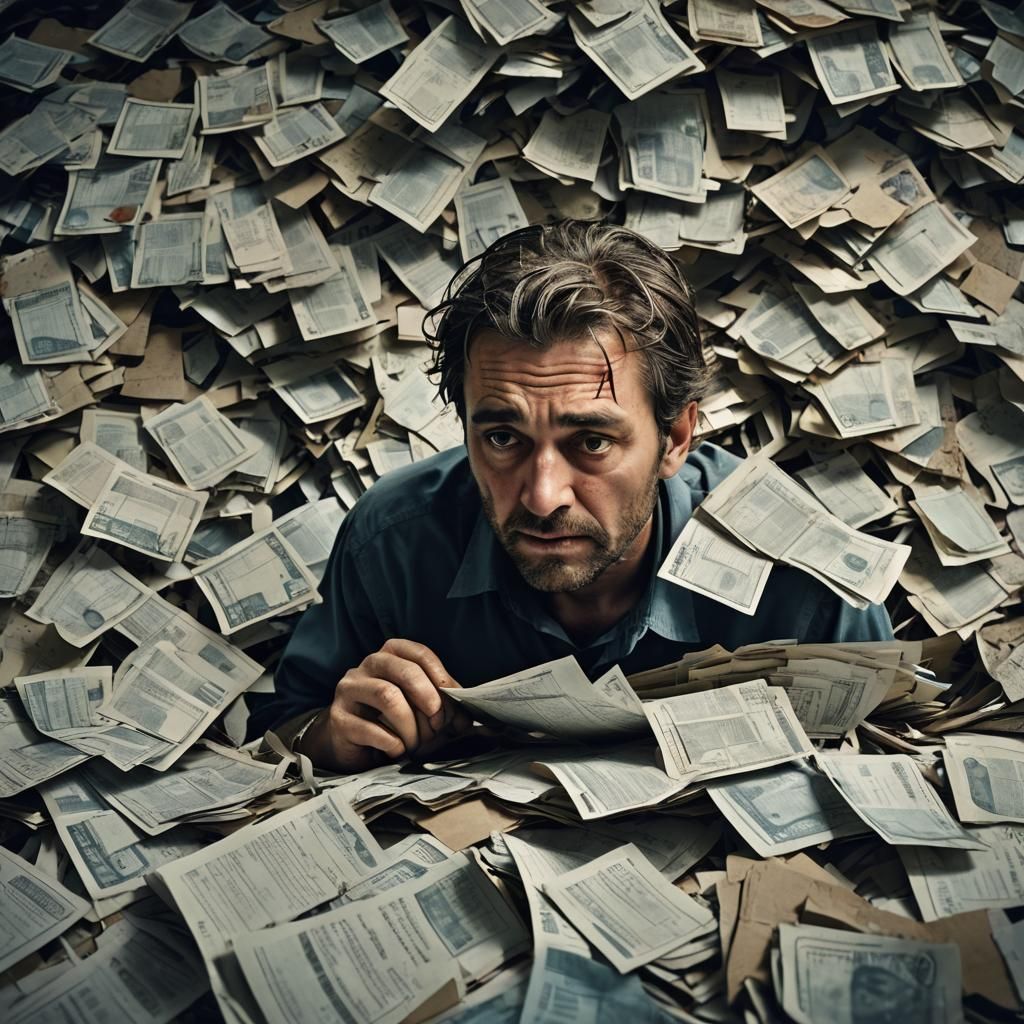 Desperate Man Drowning in Debt: Moody Portrait