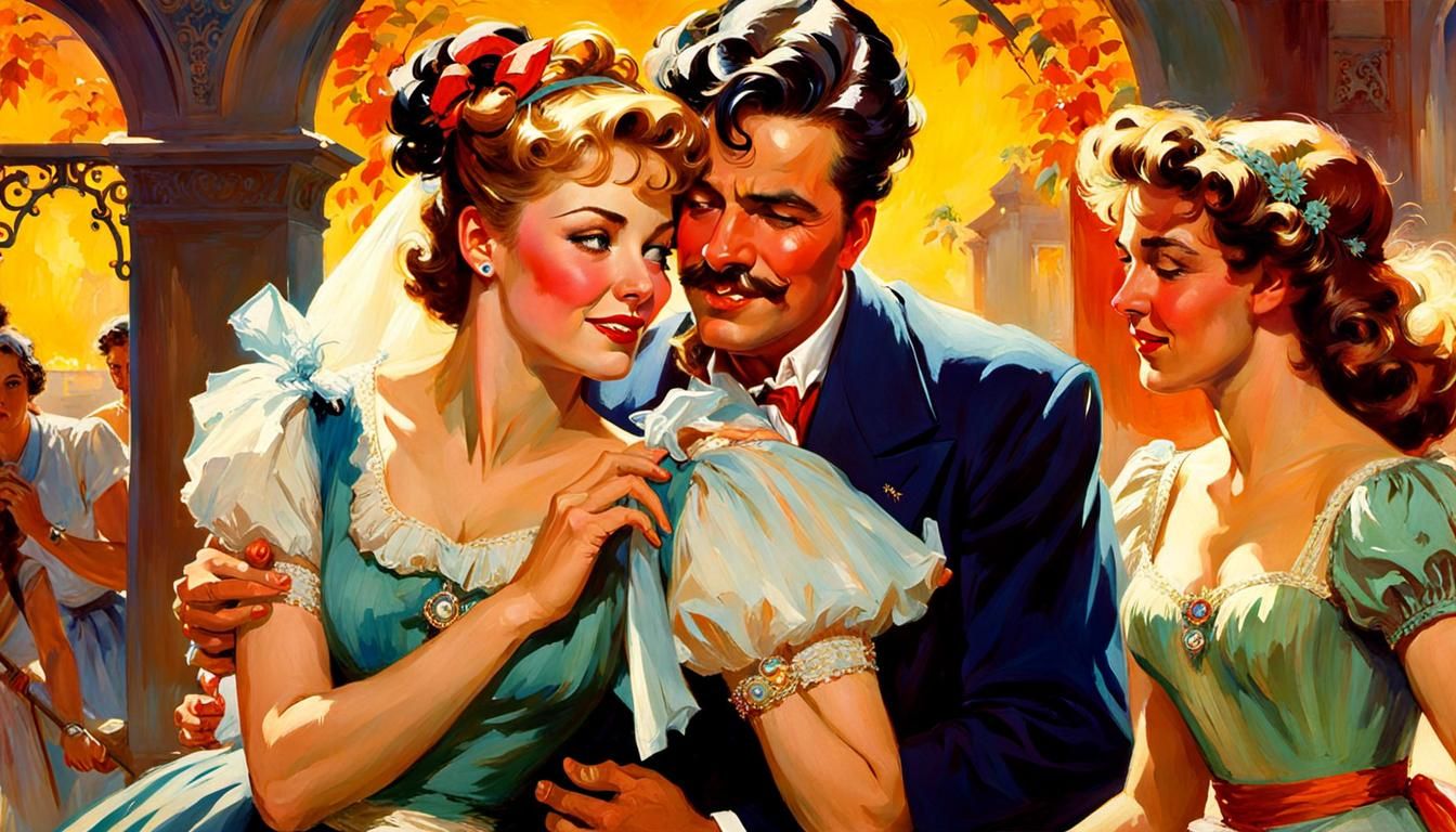 Vintage Romance Inspired by Alphonse Mucha and Pino Daeni