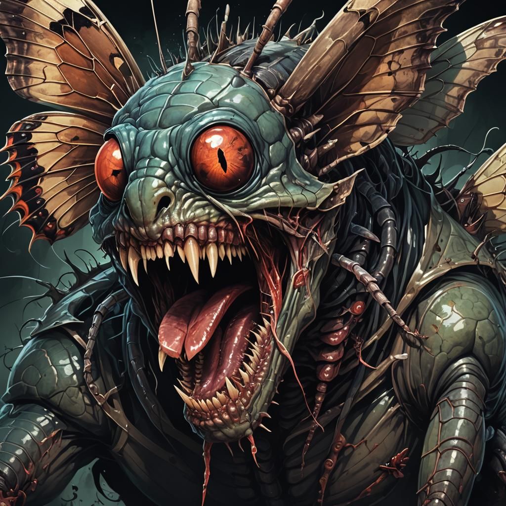 Dark Fantasy Centipede Zombie Attacks Butterfly