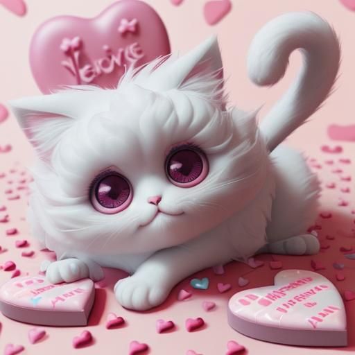 Adorable Fluffy Cat with Heart Eyes in 3D