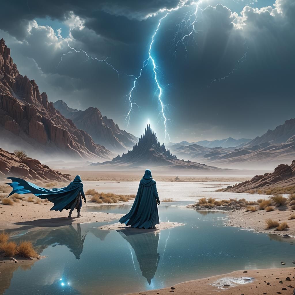 Sparkling Desert Figure in Blue Cloak