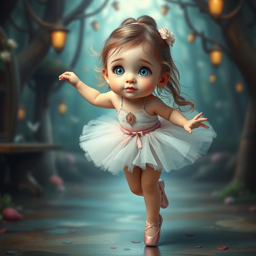 Whimsical Chibi Girl Dances in Fantasy Wonderland