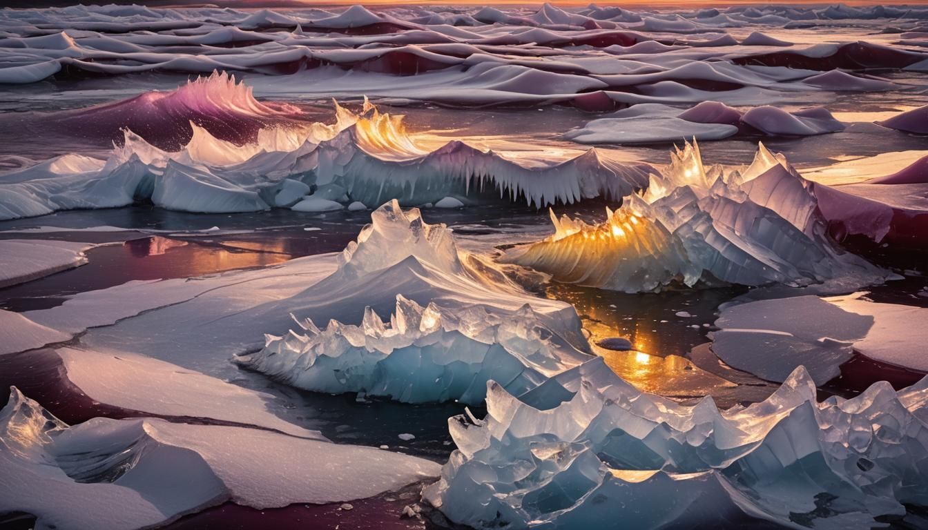 Sunset Ice Wave: A Detailed Matte Painting