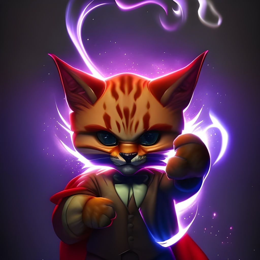 Chibi Red Cat with Runic Magic