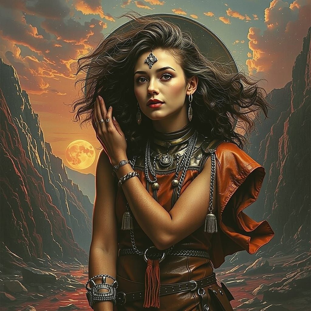 Ancient City on Red Plain Under Azure Sky