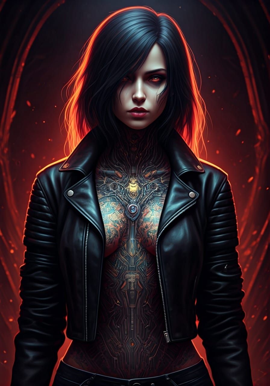 Cyberpunk Woman with Fantasy Tattoo in Underworld Setting