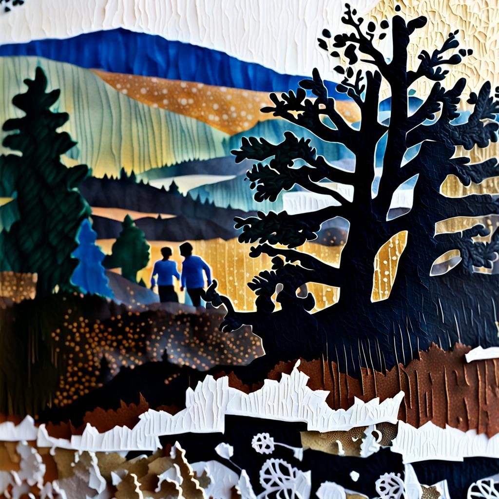 Winter Forest Landscape in Mixed Media Collage