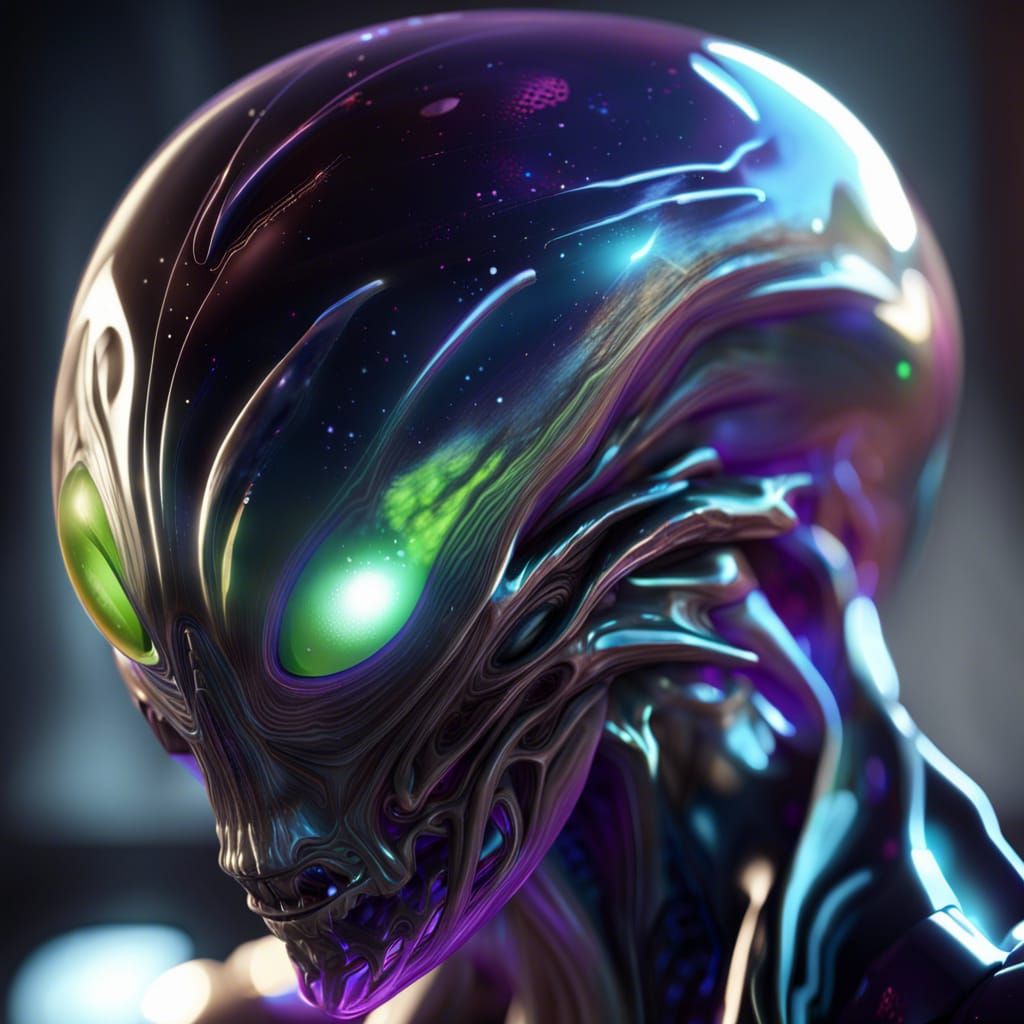 Hyperrealistic transparent alien made of glass blown hyperdetailed hyperfocus 8k high resolution vibrant cinematic drama...