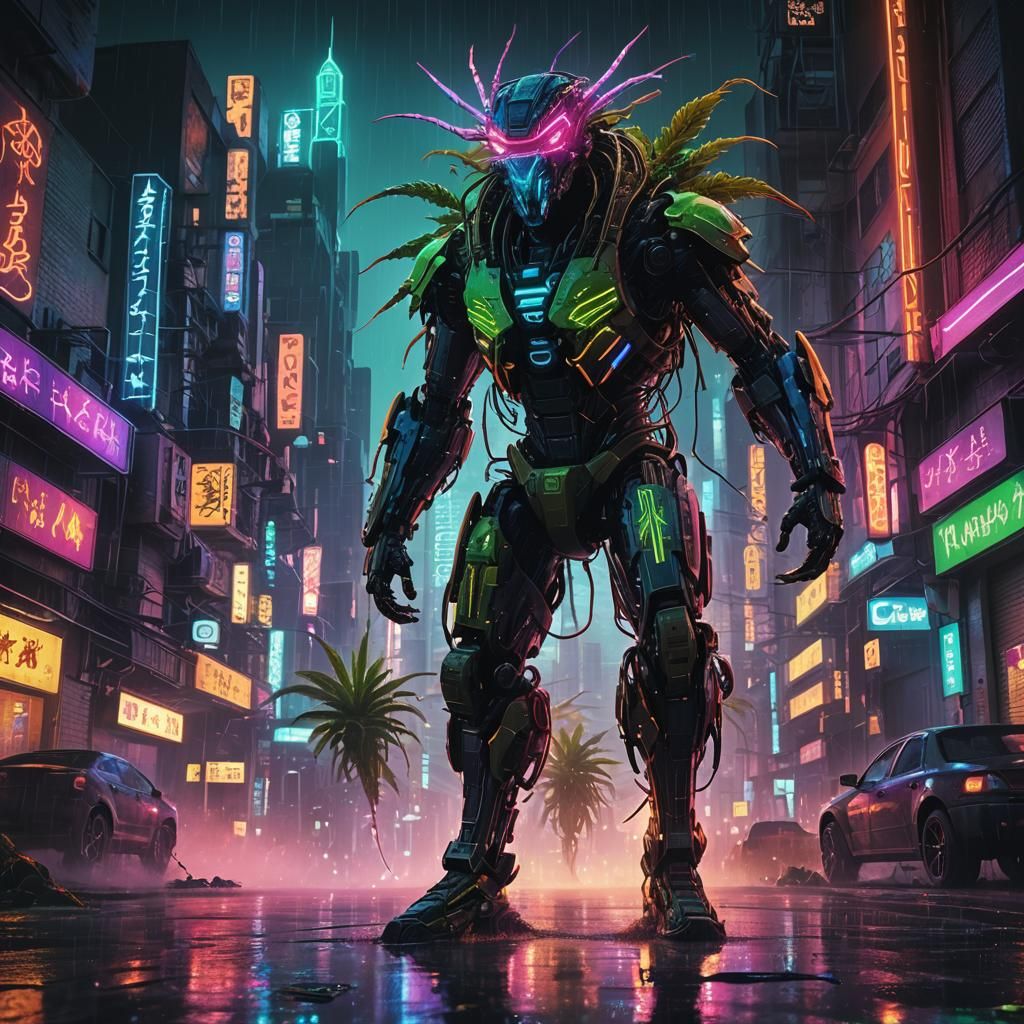 Cyberpunk Cityscape with Glowing Creature in Neon Colors