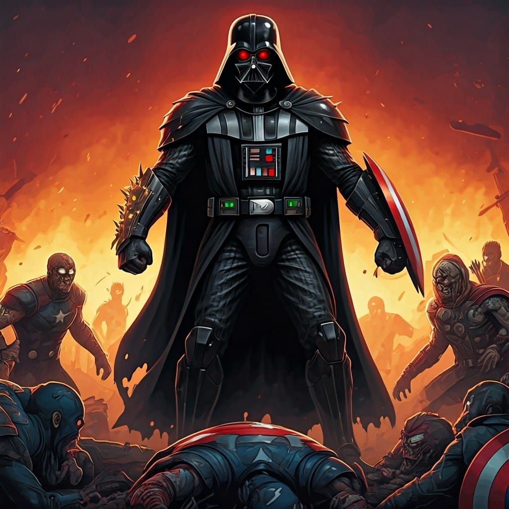 Darth Vader vs Marvel Zombies in Anime Style