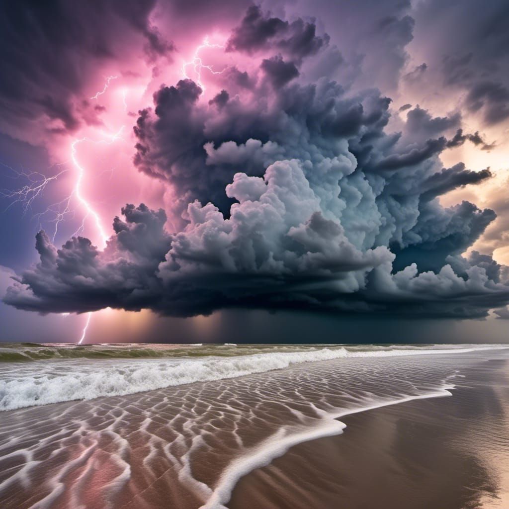 Stormy Beach with Lightning in Tampa, Florida