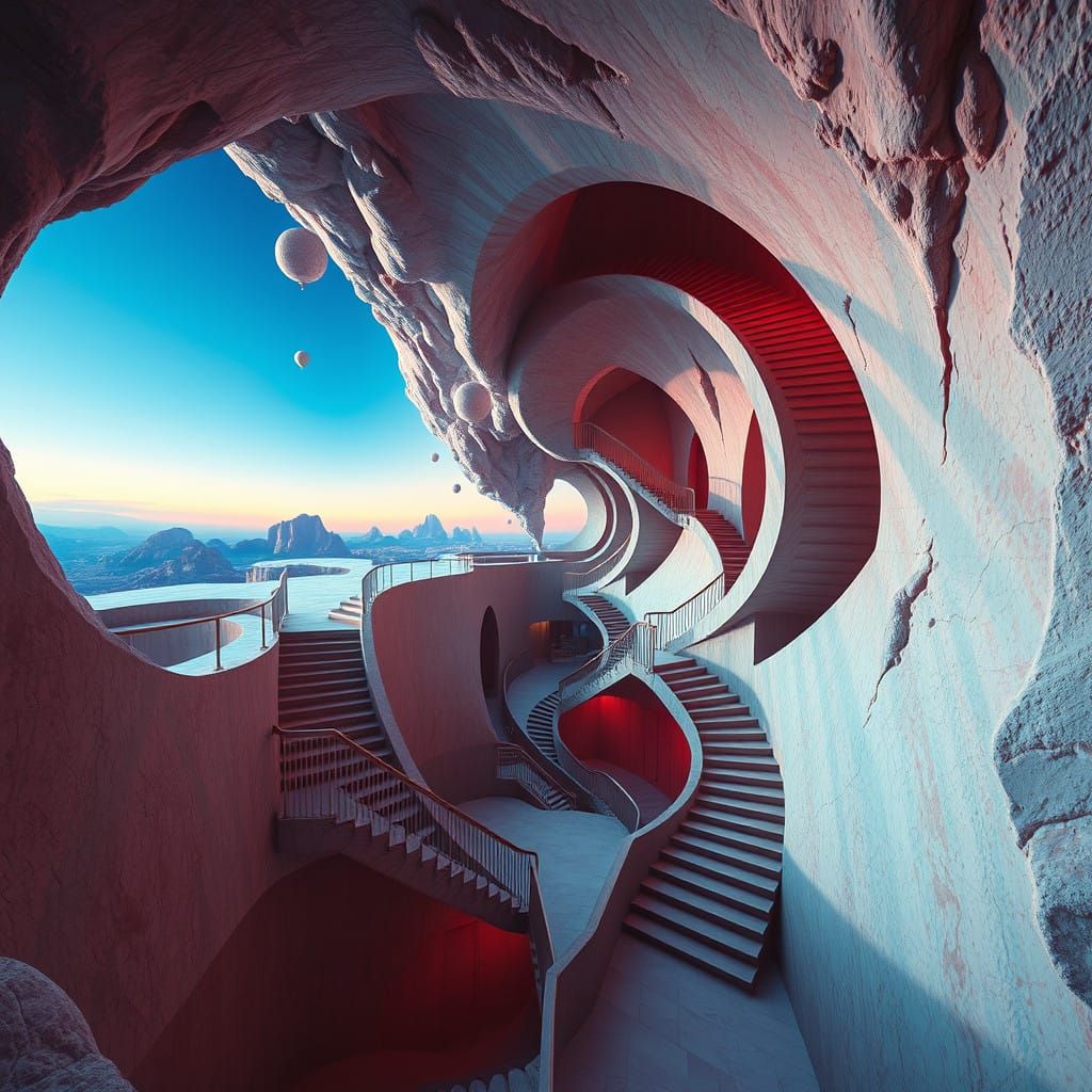 Surreal Escher-Inspired Metropolis with Impossible Geometry