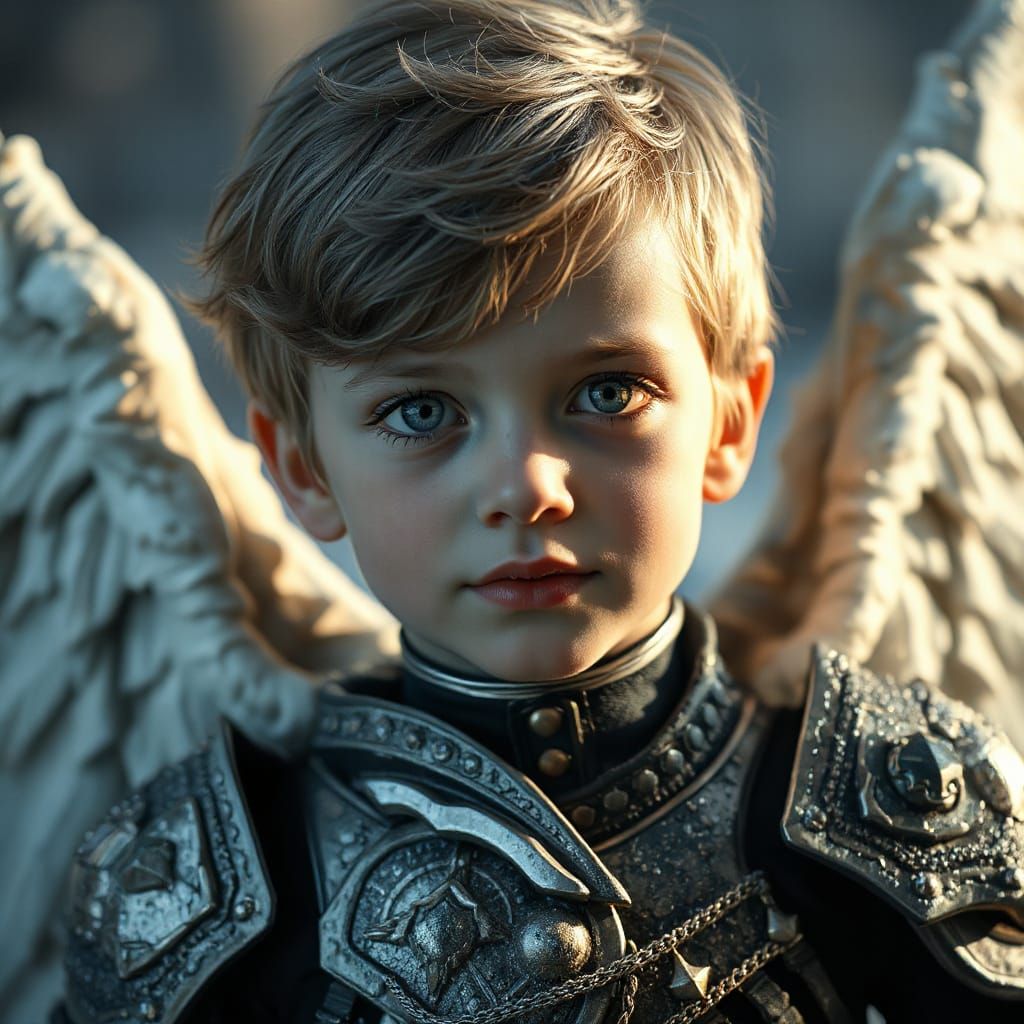 Dark Angel Child Portrait with Metal Wings