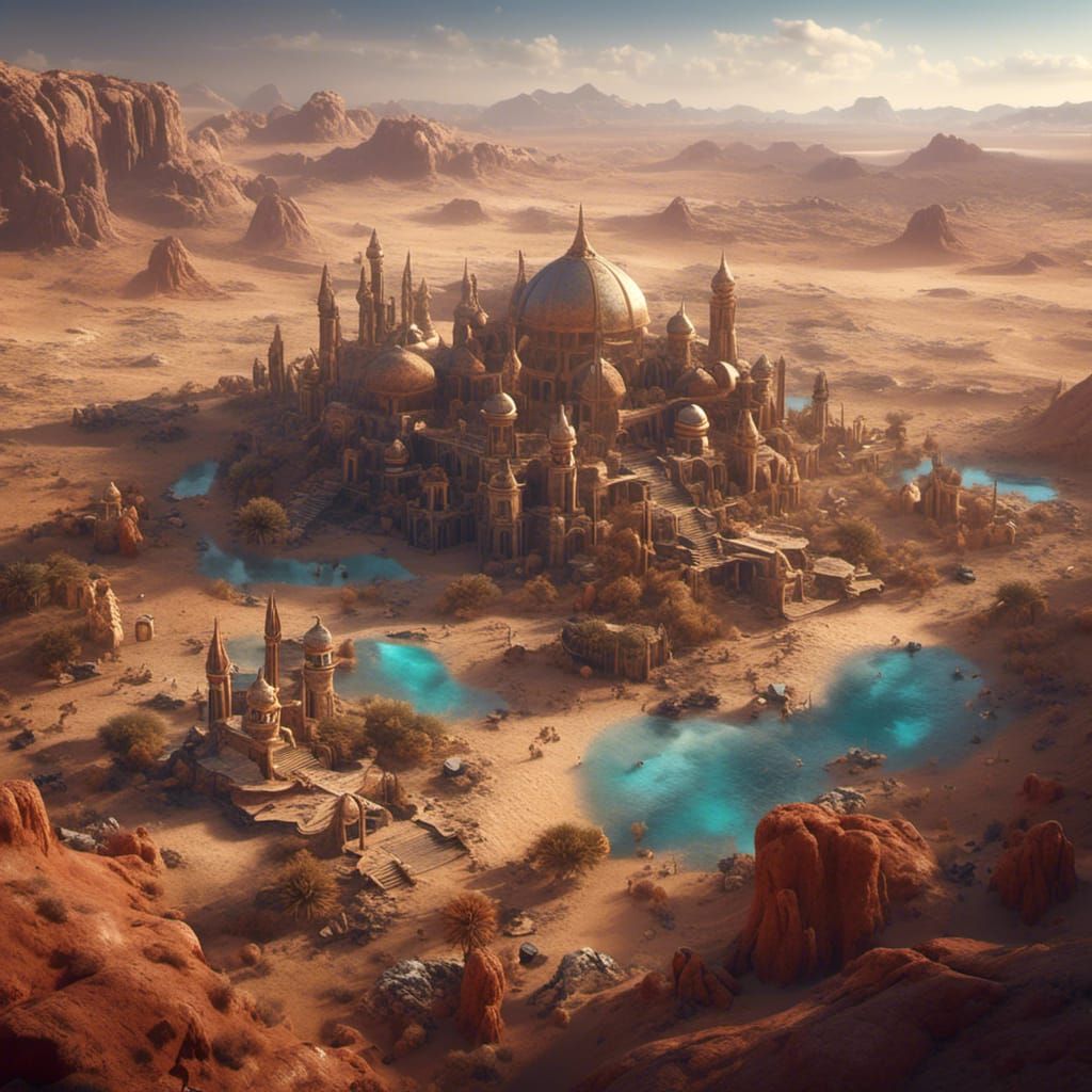 Fantastical Mirage in the Desert, Detailed Matte Painting