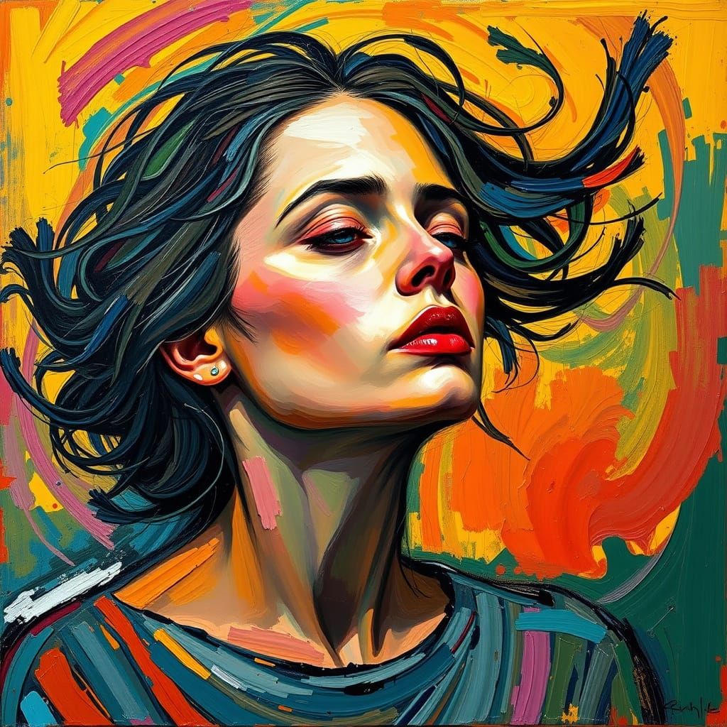 Bold Expressionist Portrait of a Woman in Turmoil