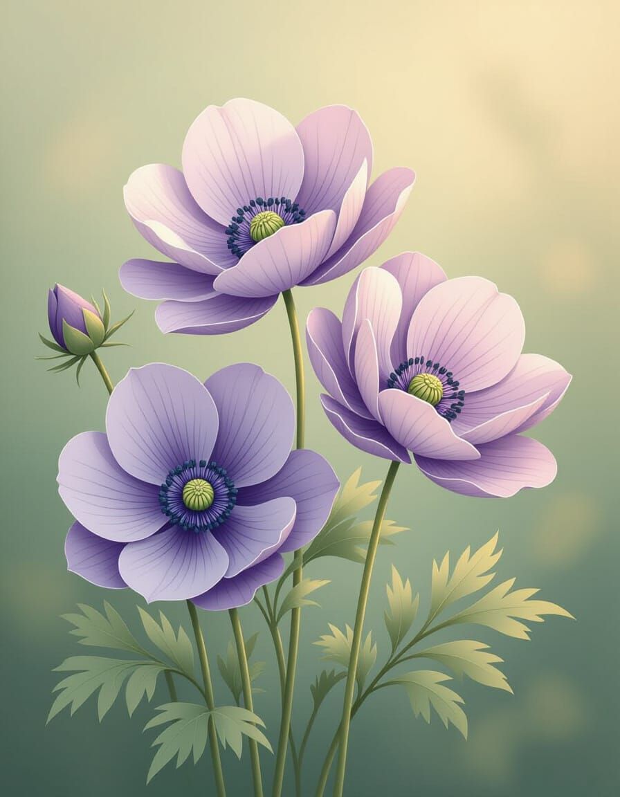 Violet Anemones in Golden Light