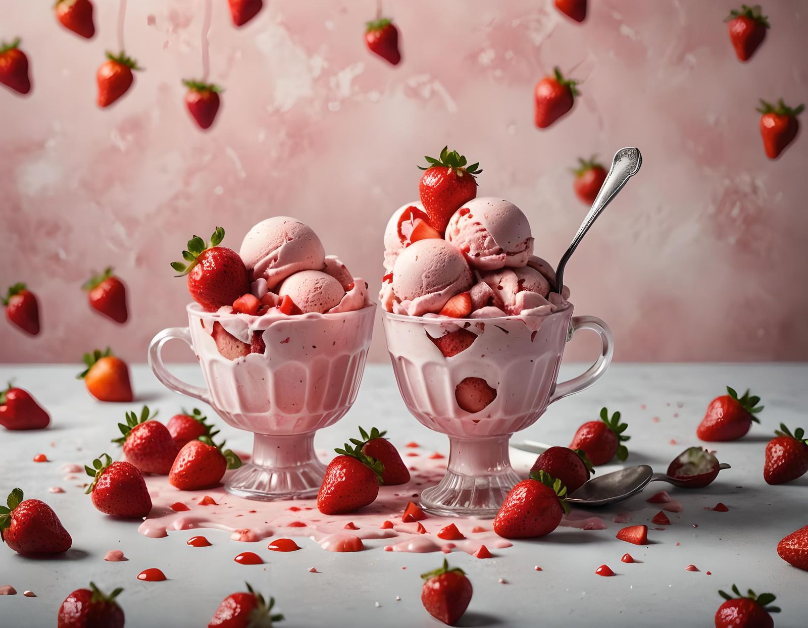 Strawberry Ice Cream Cup in Watercolor Style