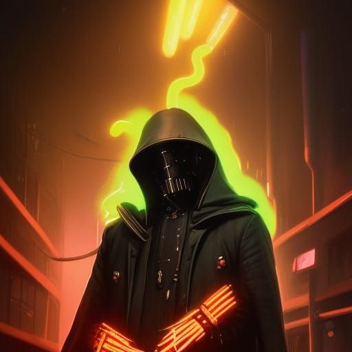 Cyberpunk Plague Doctor Portrait in Neon Lighting