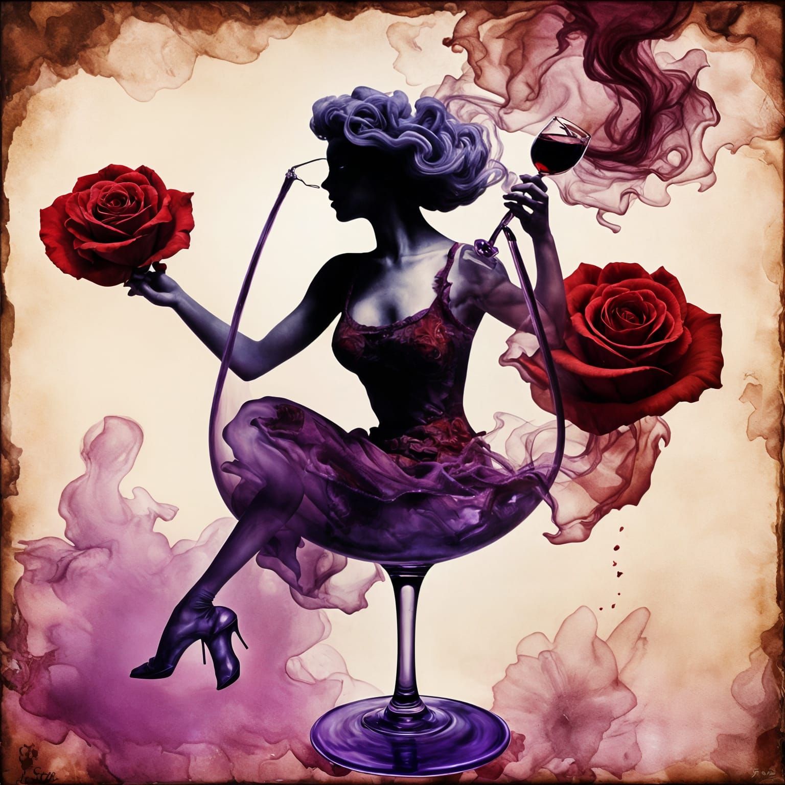 Wine Woman in Smoke: 3D Surrealism