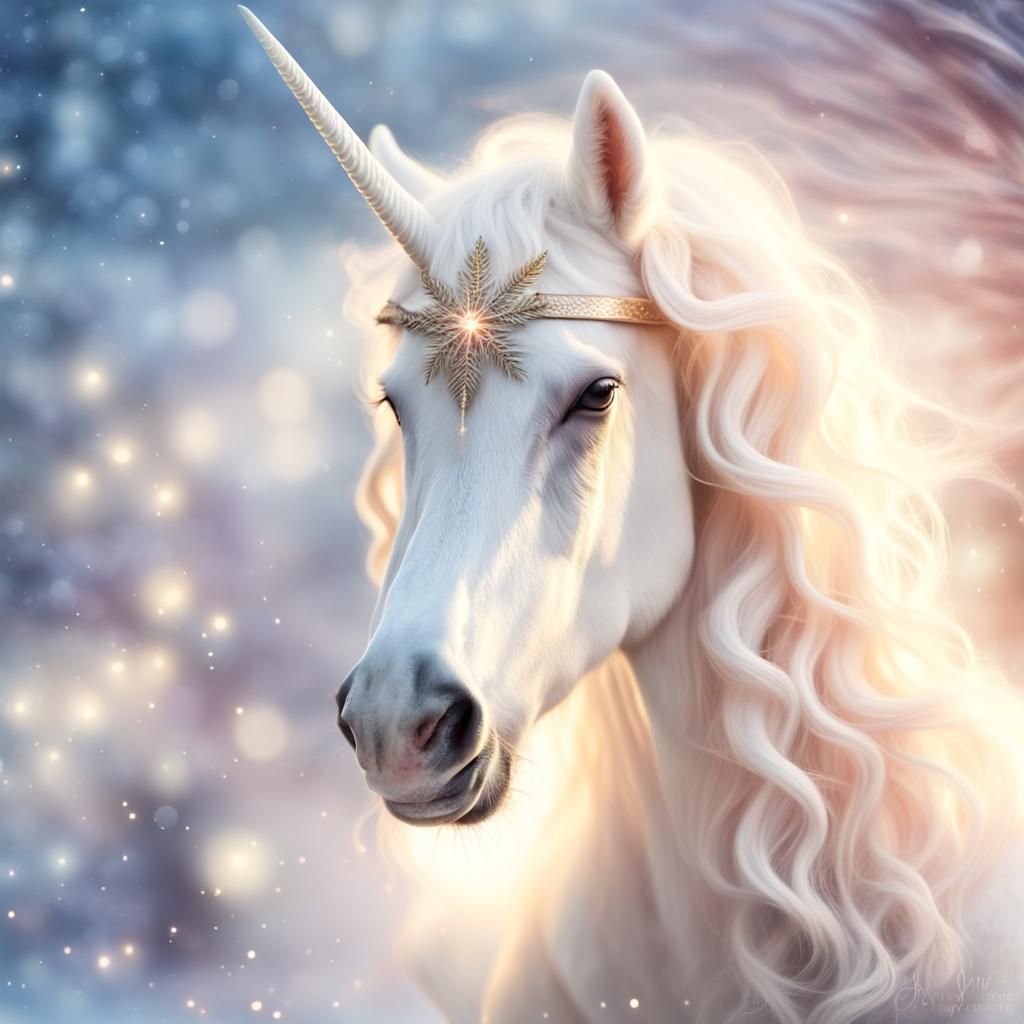 Magical Winter Fairy and Unicorn in Christmas Scene