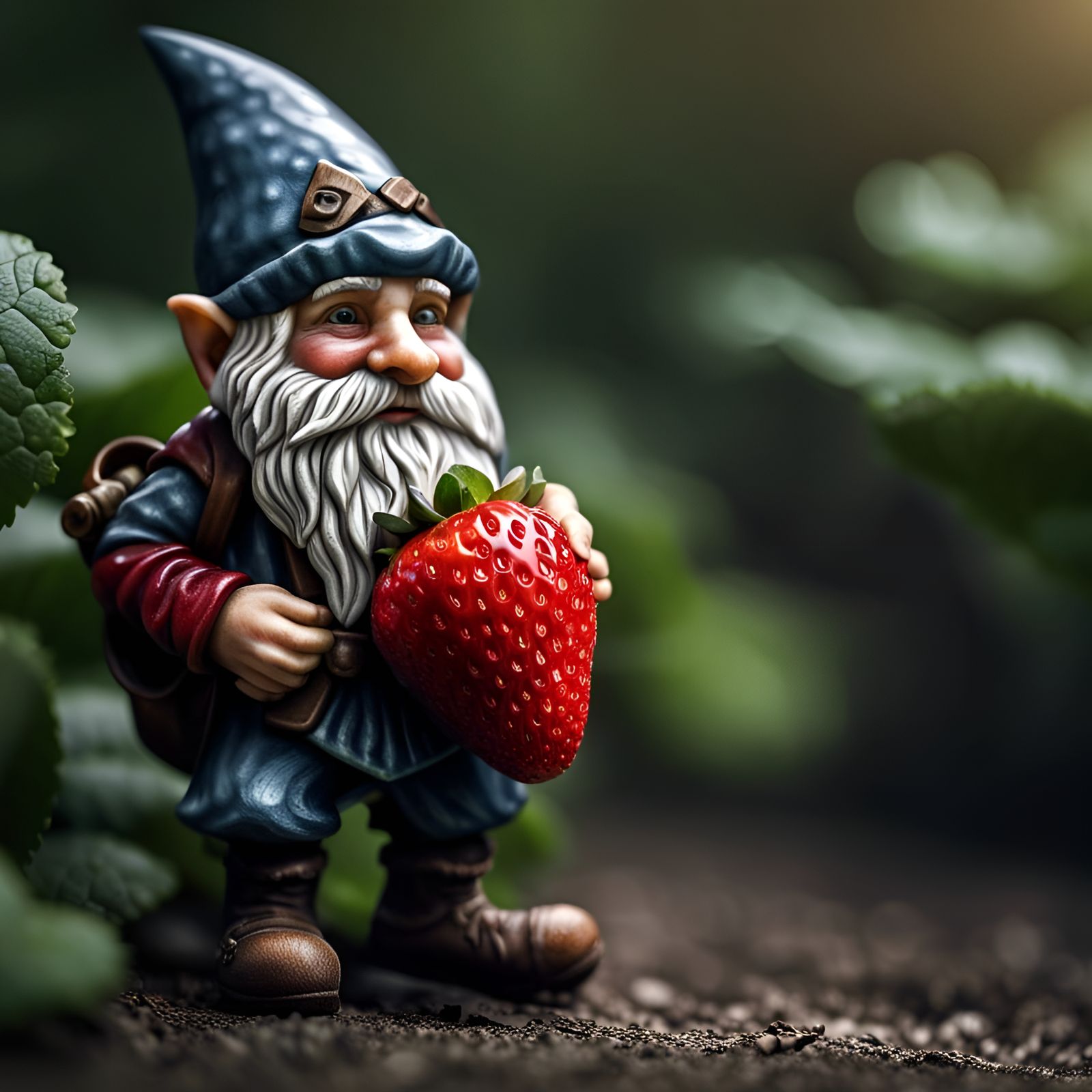 Gnome's Precious Cargo: A Hyperrealistic Strawberry Scene