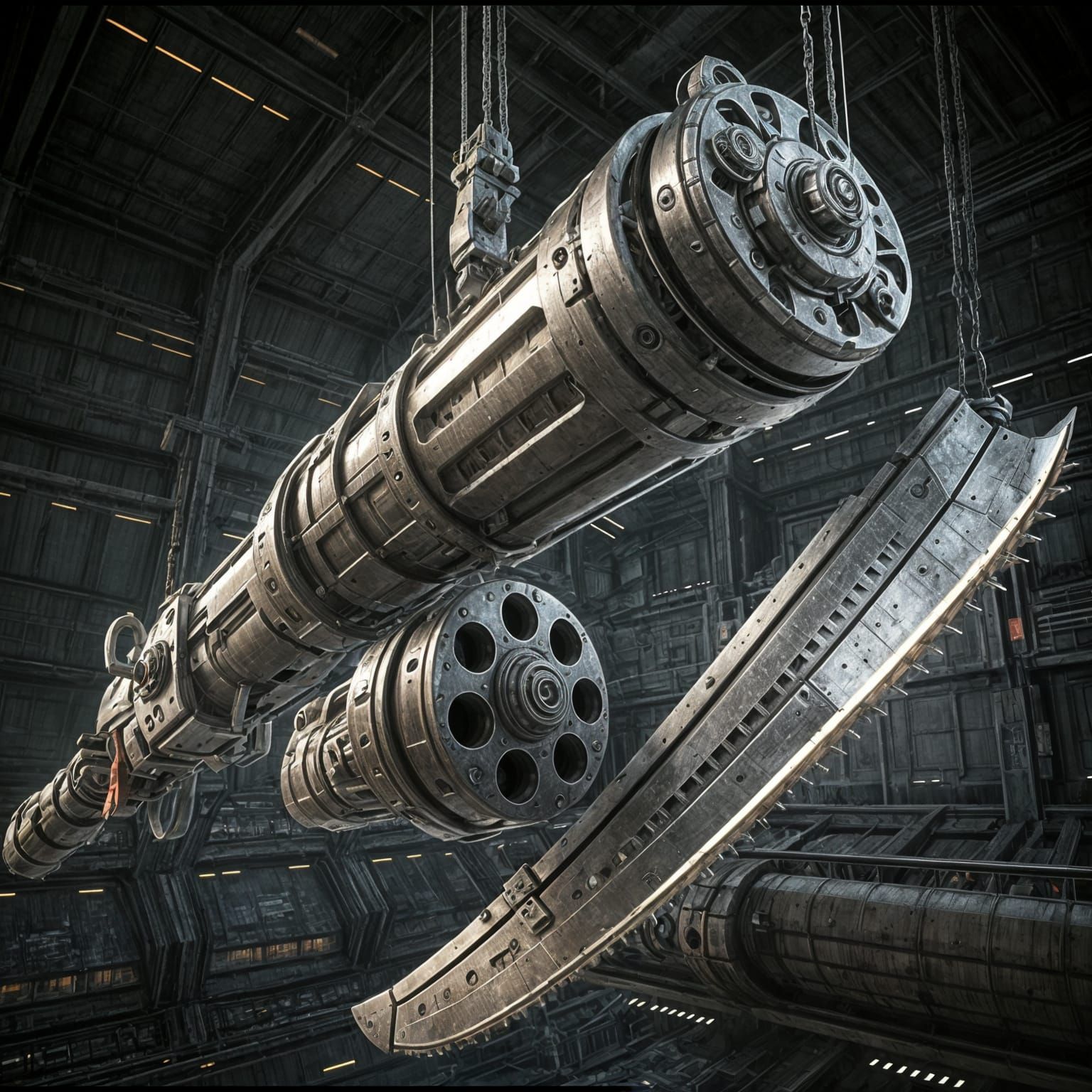 Epic Sci-Fi Hangar with Intricate Mech Details