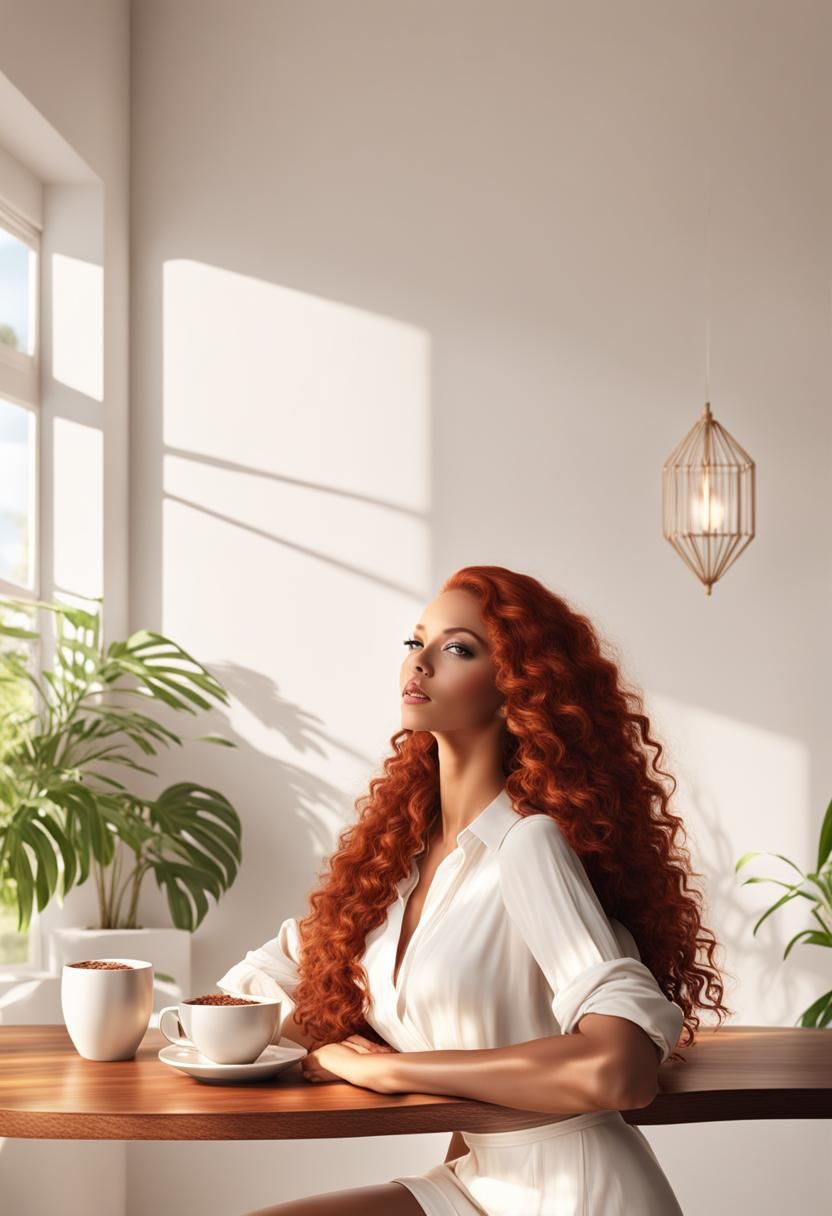 Stunning Brazilian Woman with Red Hair in Art Nouveau