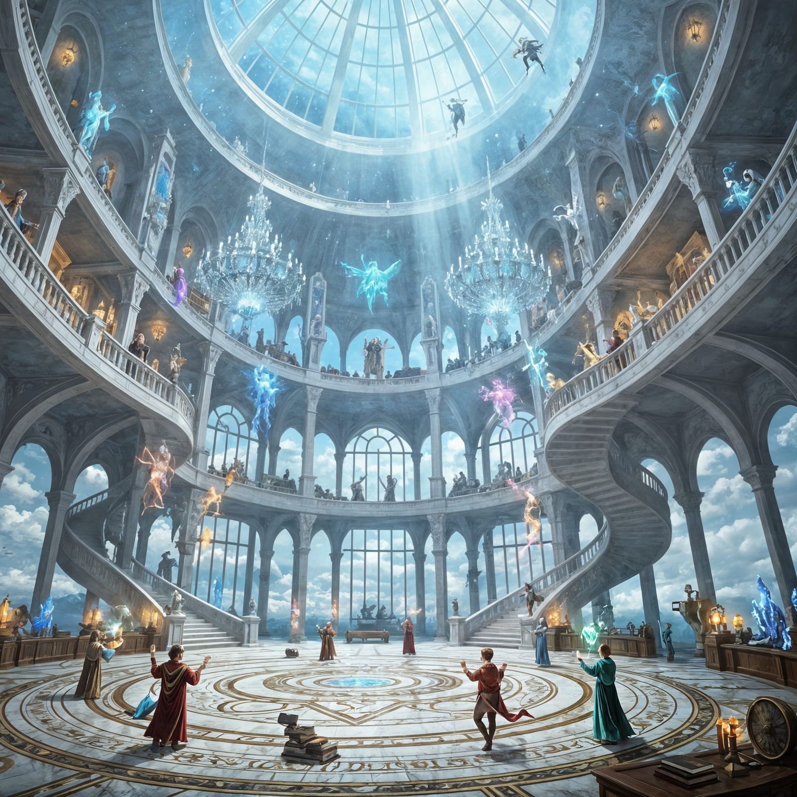 Fantasy Oil Painting of a Floating Spell Academy Atrium