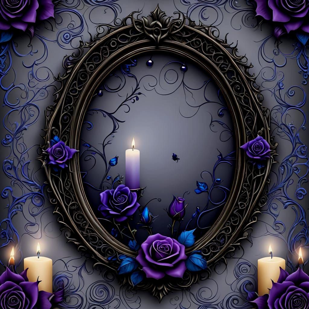 Gothic Roses in Oval Frame with 3D Shading