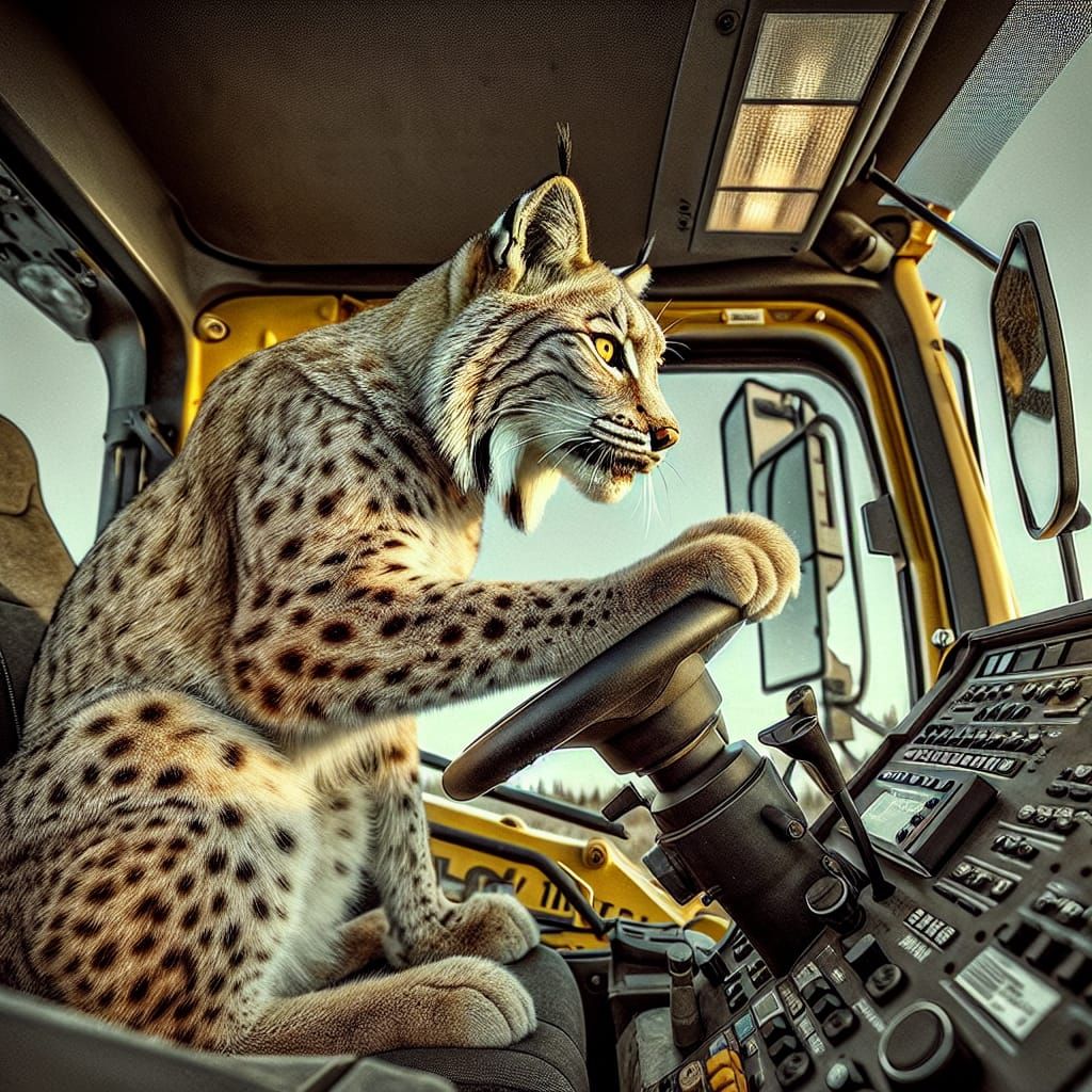 Bobcat Lynx Drives Construction Machine: Hyperrealistic Imag...